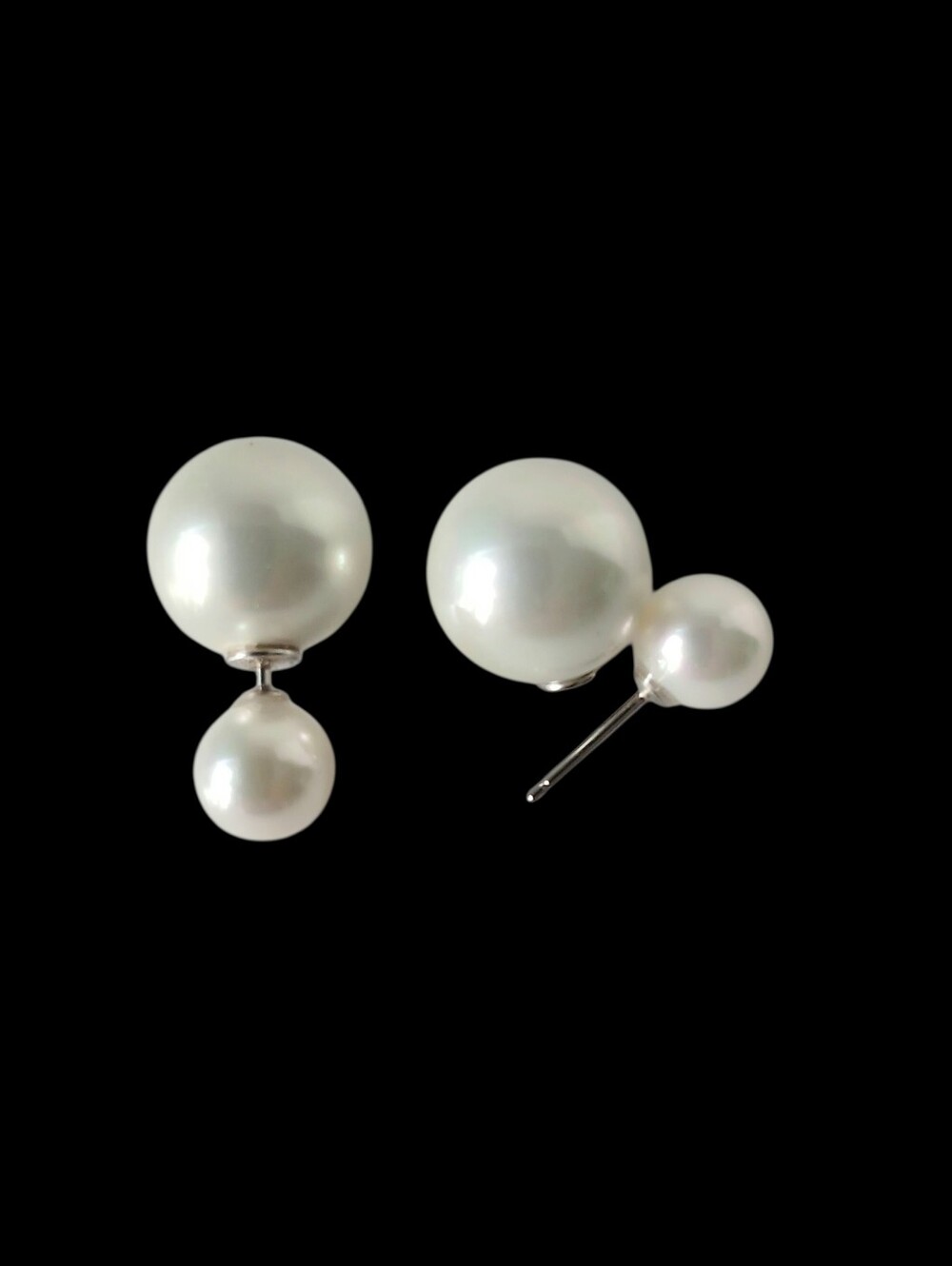 925 Sterling Silver Double Faux Pearl Front Back Stud Earrings Tribal Style